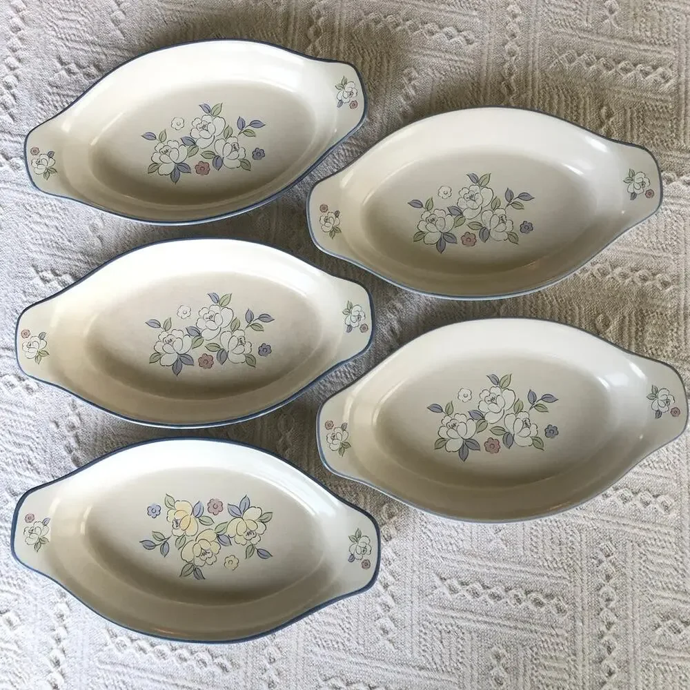 VTG Chantilly Floral Casserole Serving Dish Japan Hand Painted Set of 5 Cottage